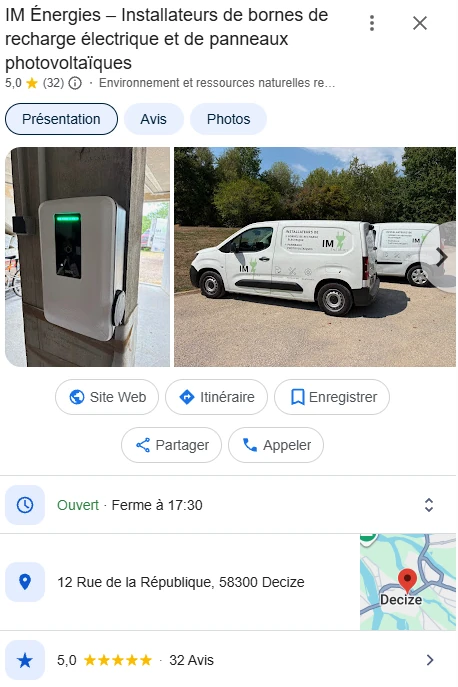 Fiche Google de IM Énergies aujourd'hui